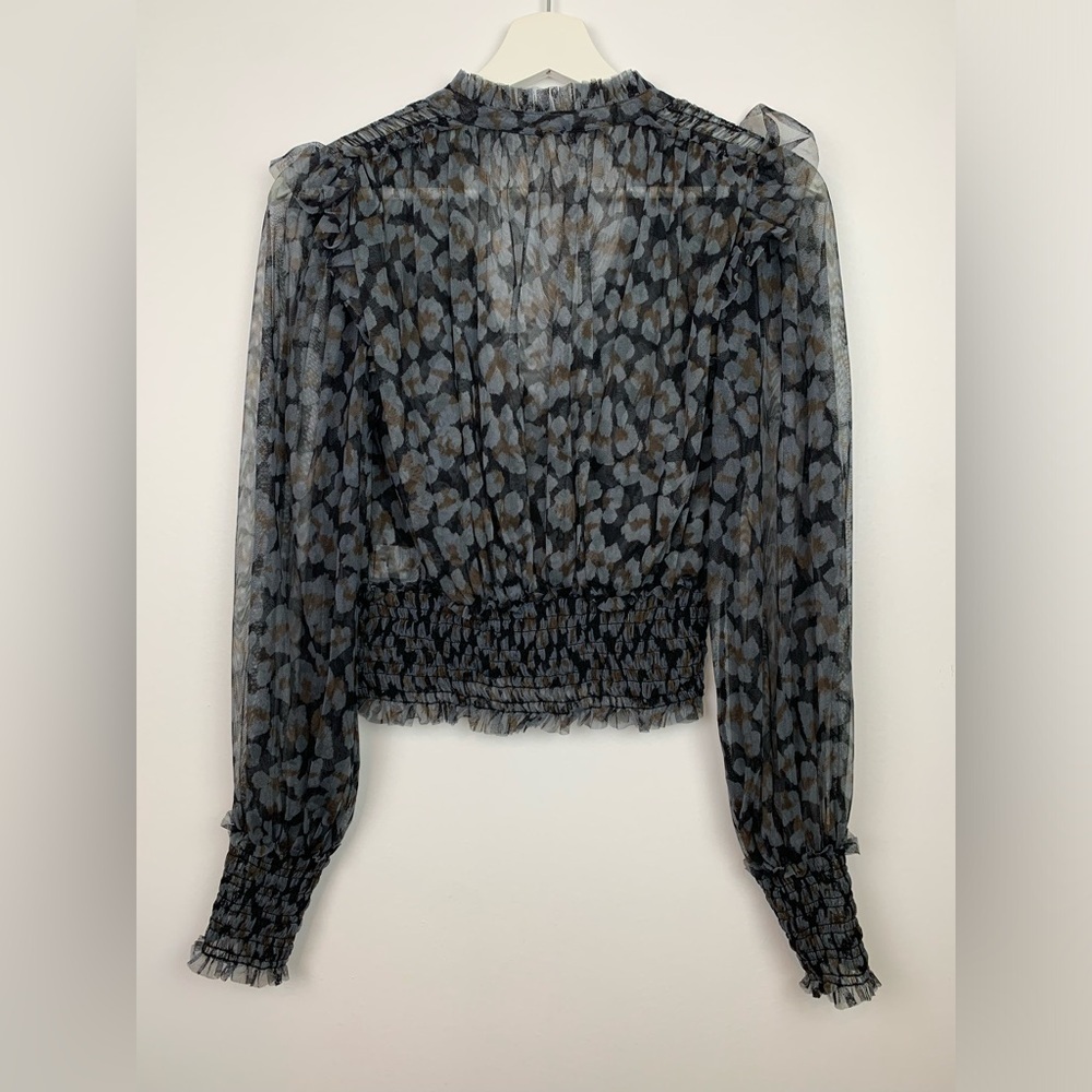 Free People Twyla Cropped Floral Top Gray Black Semi-Sheer Mesh XS Extra Small - Picture 2 of 12